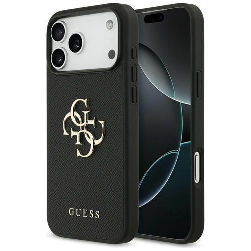 Husa pentru iPhone 17 Pro Max, Guess Hardcase 4G Grained Big and Classic Logo (GUHCP17XPGT4MBK), negru