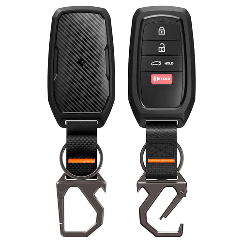 Husă cheie auto Spigen TK100 cu carabină, model non-slip, efect fibră de carbon, Neagră