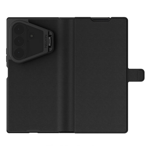 Husă pentru Samsung Galaxy Z Fold8 Ultra, Nillkin Qin Prop, Piele și Silicon, Capac Obiectiv Transparent, Neagră