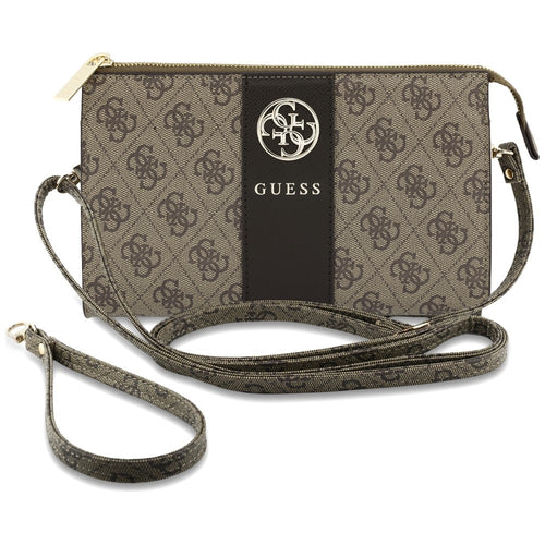 Borseta Guess Universal Phone Pouch 4G Round Classic Logo Stripe, curea reglabila, piele eco, fermoar, Maro