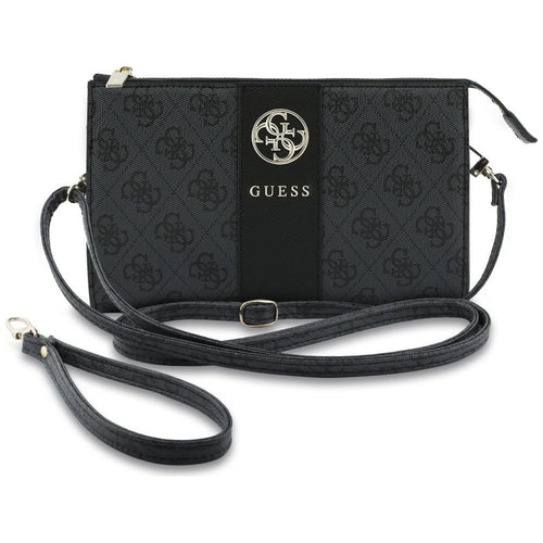 Borseta Guess Universal Phone Pouch 4G Round Classic Logo Stripe, Eco Leather, curea ajustabila, fermoar, Neagra