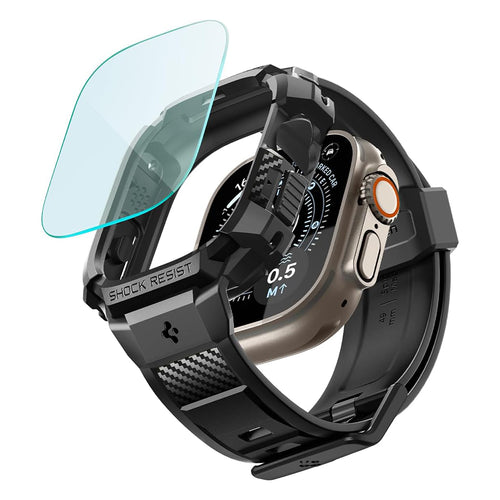 Husă pentru Apple Watch Ultra (49mm), Spigen Rugged Armor Pro cu folie de protecție ecran, Neagră