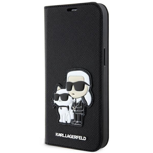Husa tip carte Karl Lagerfeld compatibila cu iPhone 14 Pro, TPU, piele ecologica Saffiano, microfibra, Negru