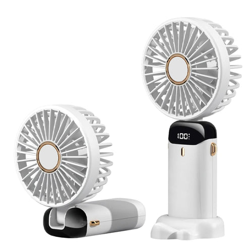 Techsuit Handheld Fan (N15), pliabil Design, afisaj digital, Ultra Silent, 1800mAh, Alb