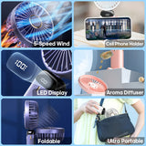 Techsuit Handheld Fan (N15), pliabil Design, afisaj digital, Ultra Silent, 1800mAh, Alb