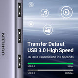 Hub USB UGREEN CM473 (20841), Type-C to 4xUSB-A 3.0, 5Gbps, gri