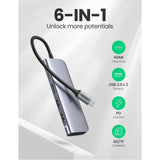 Hub USB UGREEN Docking station CM195 (70411), Type-C to 2xUSB-A 3.0, HDMI 4k@30Hz, SD/TF Card Reader, Type-C PD 100W, gri