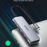 Hub USB UGREEN Docking station CM195 (70411), Type-C to 2xUSB-A 3.0, HDMI 4k@30Hz, SD/TF Card Reader, Type-C PD 100W, gri