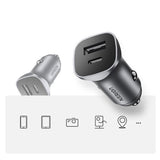 Incarcator auto UGREEN CD130 (30780), 2x USB-A, 24W, 4.8A, gri