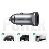 Incarcator auto UGREEN CD130 (30780), 2x USB-A, 24W, 4.8A, gri