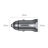 Incarcator auto UGREEN CD130 (30780), 2x USB-A, 24W, 4.8A, gri