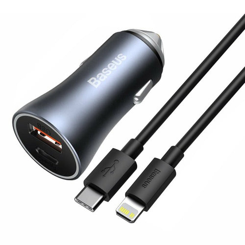 Incarcator auto Baseus Golden Pro (Tzccjd-B0G), USB-A, USB-C, 40W cu Cable Type-C to Lightning, gri