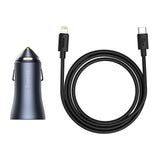 Incarcator auto Baseus Golden Pro (Tzccjd-B0G), USB-A, USB-C, 40W cu Cable Type-C to Lightning, gri