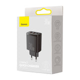 Incarcator retea Baseus Compact (Ccxj-E01), USB-C, PD, 30W, 2xUSB-A, QC, 3A, negru