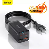 Incarcator wireless Baseus GaN3 Pro (CCGP040101), 2xUSB-C, PD 65W, 2xUSB-A, 5A, cu Cable Type-C to Type-C, negru