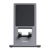 Suport de birou Baseus birou Pliabil (LUKP000013), pentru Phone/Tablet cu Silicon Pad, Pliabil, 360° Reglabil, Aluminium, gri