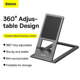 Suport de birou Baseus birou Pliabil (LUKP000013), pentru Phone/Tablet cu Silicon Pad, Pliabil, 360° Reglabil, Aluminium, gri