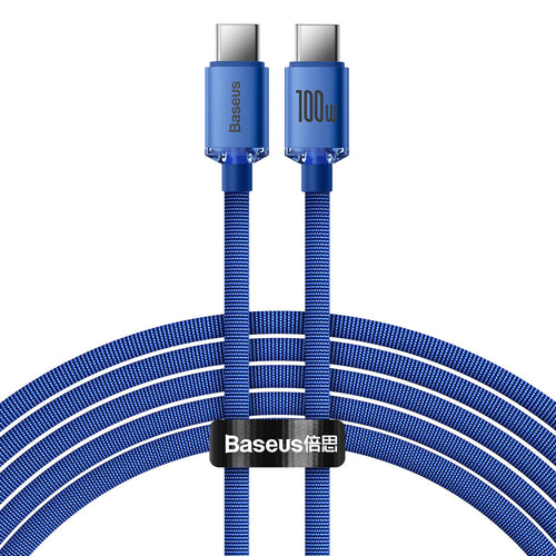 Cablu Baseus de date Crystal Shine (CAJY000603), Type-C to Type-C, 100W, 1.2m, Super Incarcare rapida, Nylon Braided, albastru