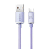 Cablu Baseus de date Crystal Shine (CAJY000505), USB to Type-C, 100W, 2m, Super Incarcare rapida, Nylon Braided, mov