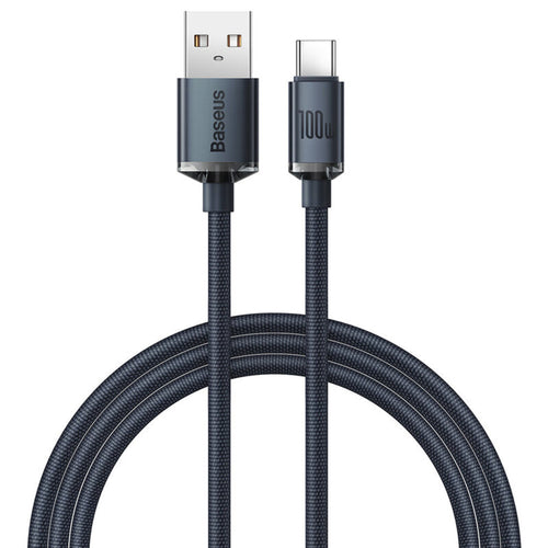 Cablu Baseus de date Crystal Shine (CAJY000501), USB to Type-C, 100W, 2m, Super Incarcare rapida, Nylon Braided, negru