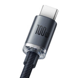 Cablu Baseus de date Crystal Shine (CAJY000501), USB to Type-C, 100W, 2m, Super Incarcare rapida, Nylon Braided, negru
