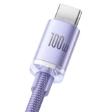 Cablu Baseus de date Crystal Shine (CAJY000405), USB to Type-C, 100W, 1.2m, Super Incarcare rapida, Nylon Braided, mov