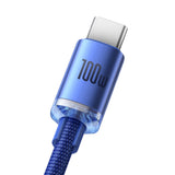 Cablu Baseus de date Crystal Shine (CAJY000403), USB to Type-C, 100W, 1.2m, Super Incarcare rapida, Nylon Braided, albastru