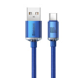 Cablu Baseus de date Crystal Shine (CAJY000403), USB to Type-C, 100W, 1.2m, Super Incarcare rapida, Nylon Braided, albastru