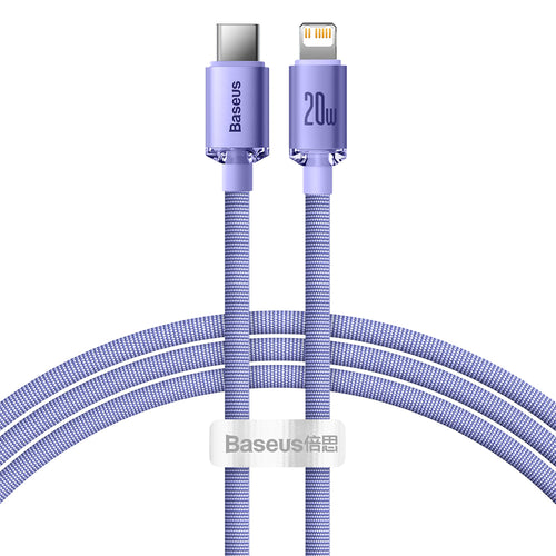 Cablu Baseus de date Crystal Shine (CAJY000305), Type-C to Lightning, 20W, 2m, Nylon Braided, mov
