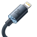 Cablu Baseus de date Crystal Shine (CAJY000301), Type-C to Lightning, 20W, 2m, Nylon Braided, negru