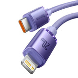 Cablu Baseus de date Crystal Shine (CAJY000205), Type-C to Lightning, 20W, 1.2m, Nylon Braided, mov
