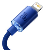 Cablu Baseus de date Crystal Shine (CAJY000203), Type-C to Lightning, 20W, 1.2m, Nylon Braided, albastru