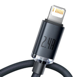 Cablu Baseus de date Crystal Shine (CAJY000001), USB to Lightning, 2.4A, 1.2m, Nylon Braided, negru