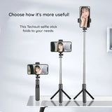 Selfie stick Techsuit (S03), Stable si Compact Tripod Mount cu Bluetooth Telecomanda, 68cm, negru