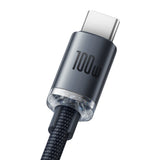 Cablu Baseus de date Crystal Shine (CAJY000401), USB to Type-C, 100W, 1.2m, Super Incarcare rapida, Nylon Braided, negru