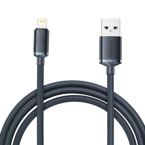 Cablu Baseus de date Crystal Shine (CAJY000101), USB to Lightning, 2.4A, 2m, Nylon Braided, negru