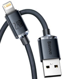 Cablu Baseus de date Crystal Shine (CAJY000101), USB to Lightning, 2.4A, 2m, Nylon Braided, negru