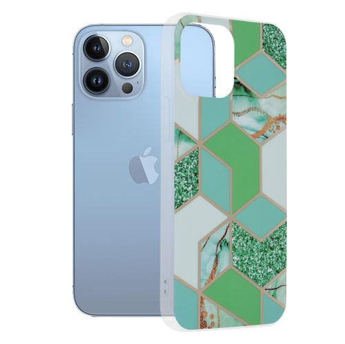 Husa pentru iPhone 13 Pro Max, Techsuit Marble Series, verde