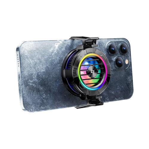 Cooler telefon Techsuit Phone Cooler (P66), Magnetic, cu Lumini RGB, Detasabil Clip, pentru iOS si Android, negru