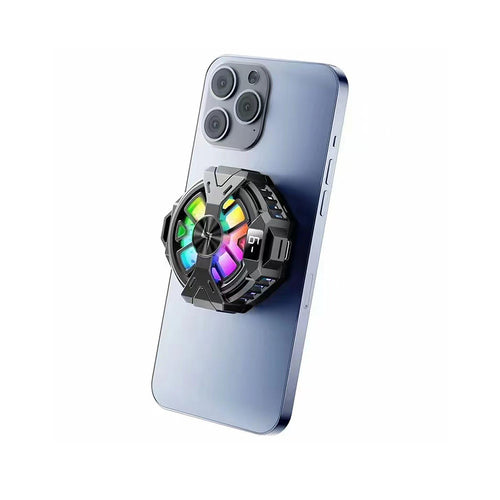 Cooler telefon Techsuit Phone Cooler (P60), Magnetic, Lumini RGB, Temperature Display, Low Noise, Two Speeds, pentru iOS si Android, negru