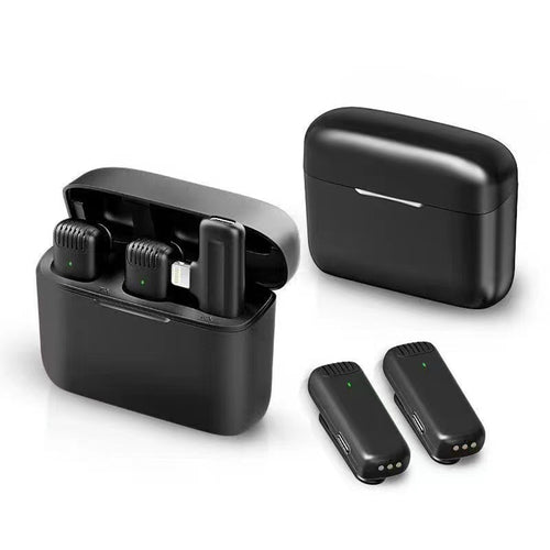 Microfon Techsuit (2 pack) Lavalier Wireless (LW4), Receiver, Lightning, Reducere zgomot, Omnidirectional, Plug si Play, negru