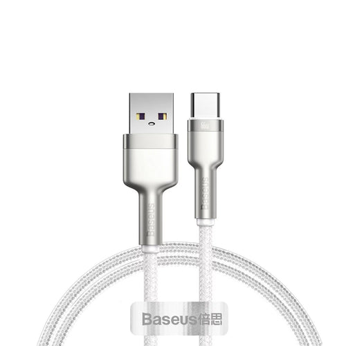 Cablu Baseus de date Cafule Series Metal (CAKF000102), USB to Type-C Incarcare rapida, 66W, 6A, 1m, alb
