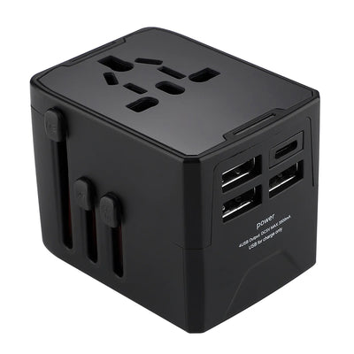 Adaptor pentru Calatorie Techsuit (HHT520), 3 x USB, Type-C, EU, UK, AUS, US, Negru