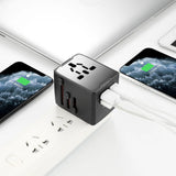 Adaptor pentru Calatorie Techsuit (HHT520), 3 x USB, Type-C, EU, UK, AUS, US, Negru