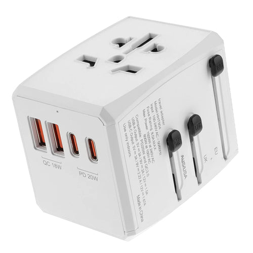 Adaptor pentru Calatorie Techsuit (HHT904-W2), PD20W, 2 x USB, 2 xType-C, EU, UK, AUS, US, Alb