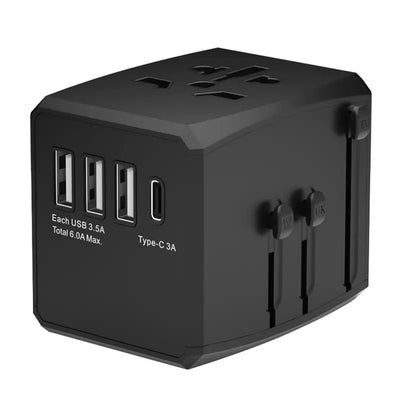 Adaptor pentru Calatorie Techsuit (HHT904-B1), PD15W, 3 x USB, Type-C, EU, UK, AUS, US, Negru