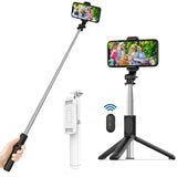 Selfie stick Techsuit (Q01), cu Bluetooth Telecomanda si Suport trepied stabil, 101cm, alb