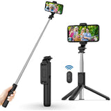 Selfie stick Techsuit (Q01), cu Bluetooth Telecomanda si Suport trepied stabil, 101cm, alb