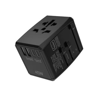 Adaptor pentru Calatorie Techsuit (HHT905), PD45W, 2 x USB, 3 x Type-C, EU, UK, AUS, US, Negru