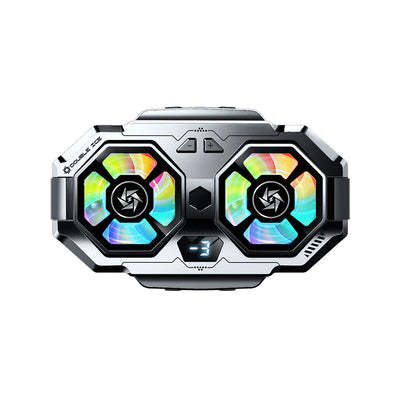 Cooler telefon Techsuit Phone Cooler (SL22), Twin Turbine, cu LED Afisaj digital, Lumini RGB, Gear Button, Fast Cooling, gri